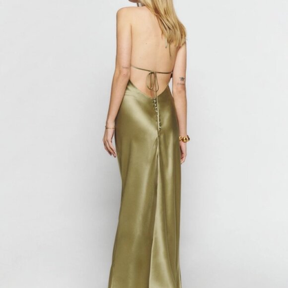 Reformation Jeany Silk Dress in Olive Oil size small - Picture 2 of 12